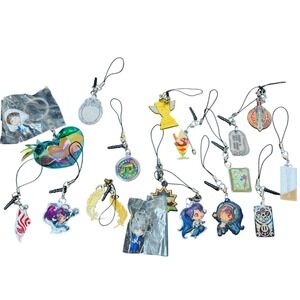Lot of 19 Anime Charms Keychains Phone Straps‎ Acrylic Resin Mixed Random